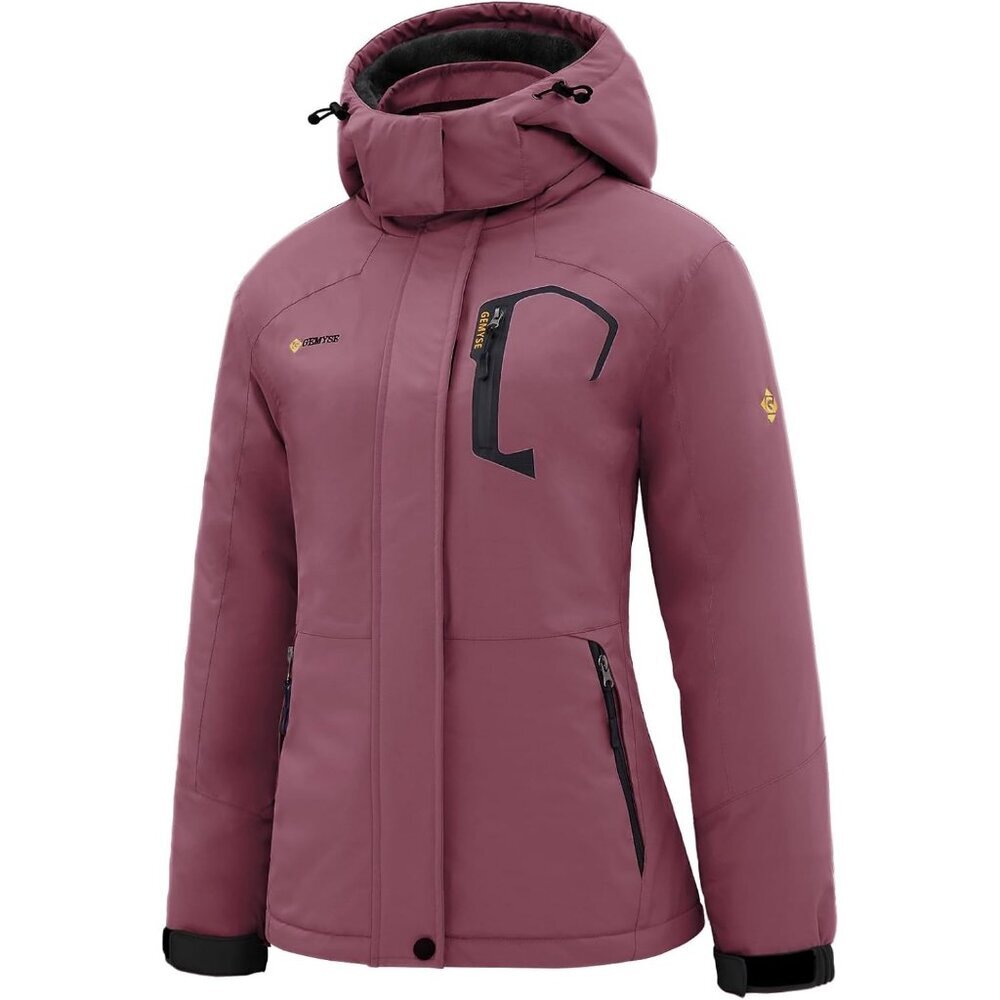 Women's Dusty Pink Ski Snow Hooded Jacket Coat Snowboard Waterproof Winter Warm